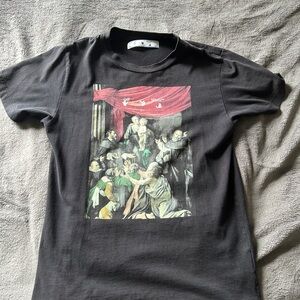 Off-White Black Graphic Tee with Red Accents